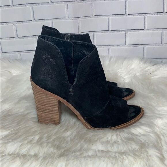 Vince Camuto Katleen Black Suede Peep Toe Bootie - Picture 4 of 6